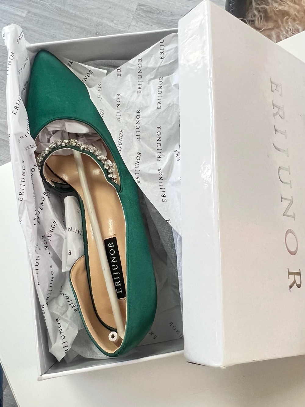 Emerald Green Pointed Toe heel with Crystal Strap